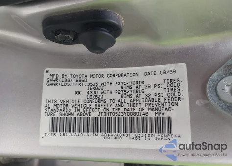 2000 Toyota Land Cruiser from USA, damaged, VIN JT3HT05J3Y0080146